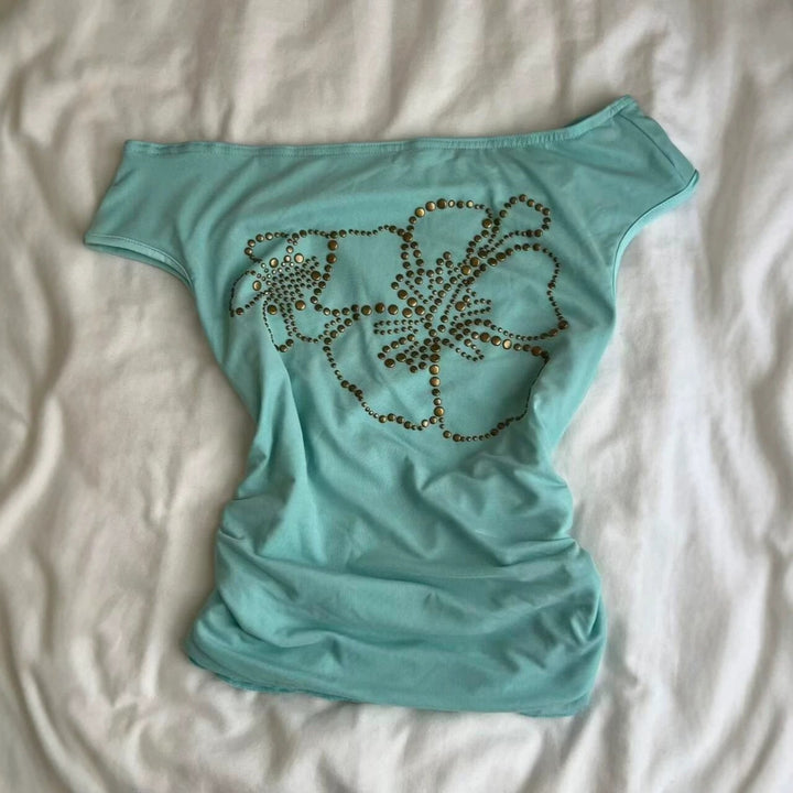 Dame Off-Shoulder Top med glitrende detaljer Skovae