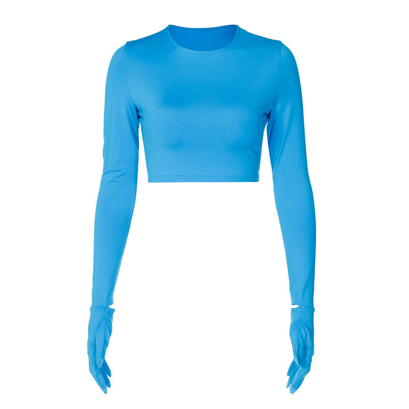 Dame Crop-Top med lange ærmer og elastisk materiale Stilla
