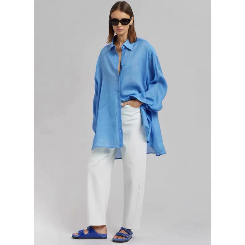 Dame afslappet, oversized skjorte med struktureret stof og praktiske lommer Stilla