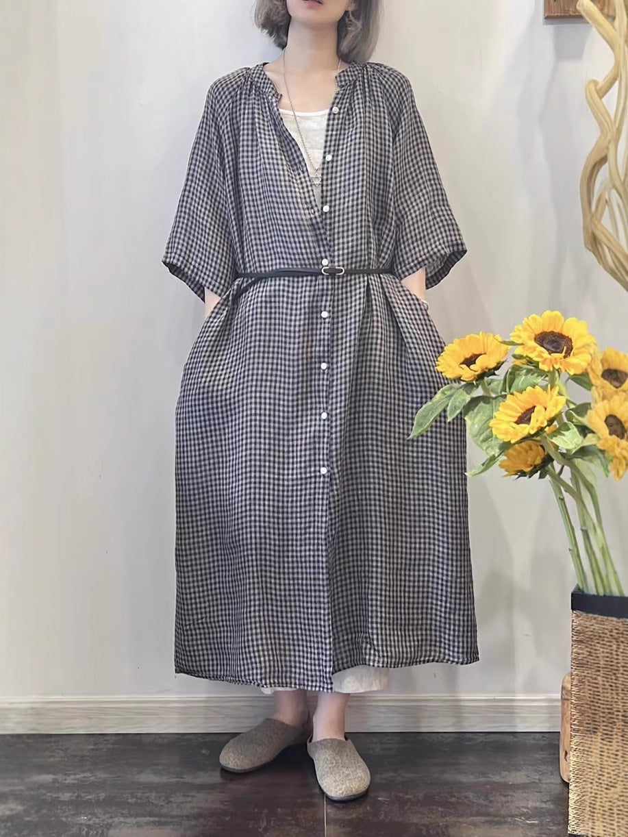 Dame Button-Up Maxi-kjole med lommer og taljeret bælte Stilla