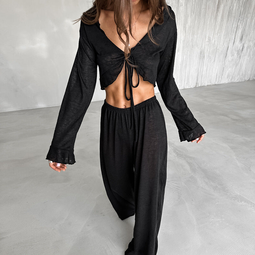 Dame let Cropped-top og Palazzo-bukser sæt Stilla