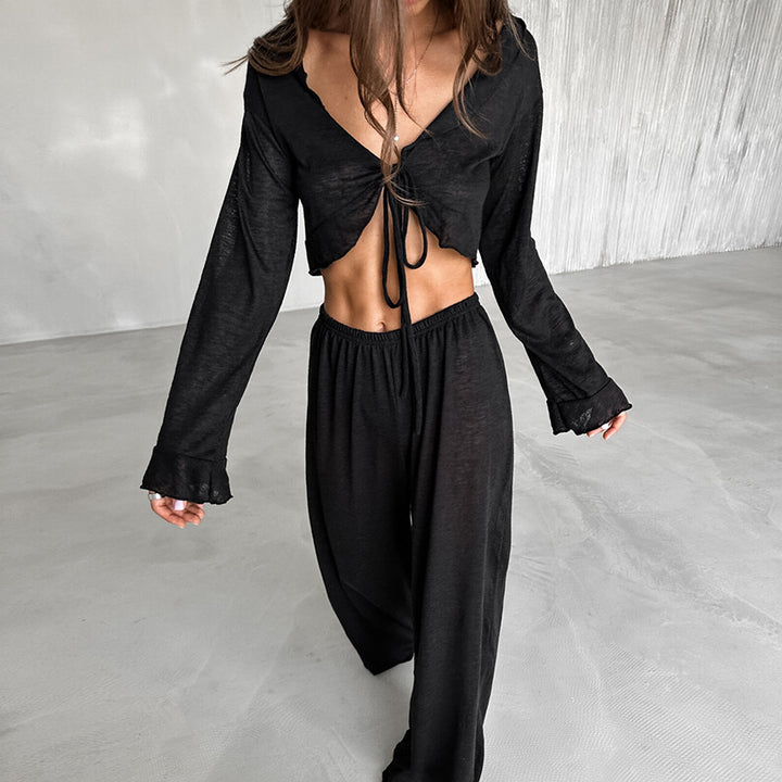 Dame let Cropped-top og Palazzo-bukser sæt Stilla
