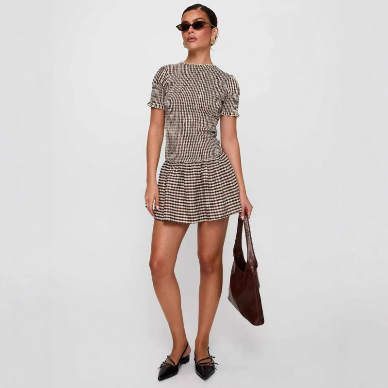 Dame Gingham Peplum Mini Kjole Stilla