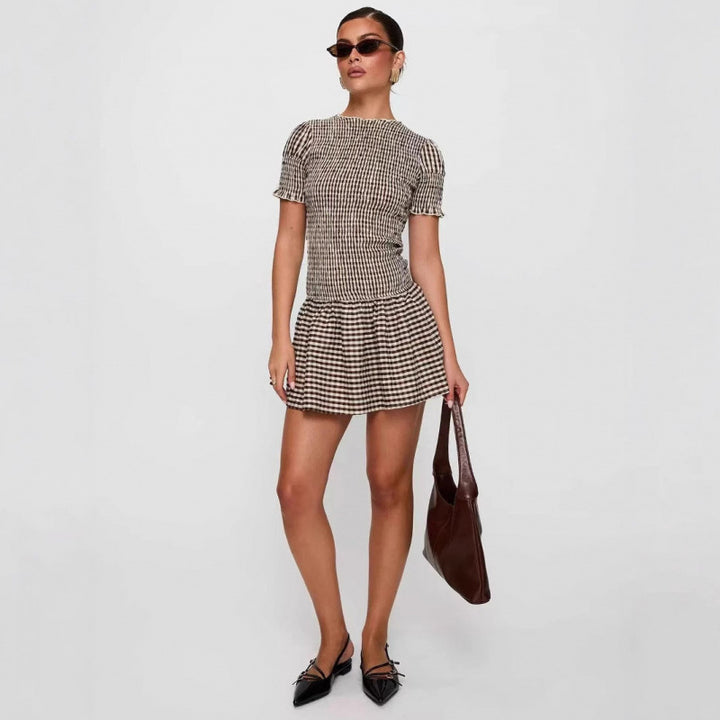 Dame Gingham Peplum Mini Kjole Stilla