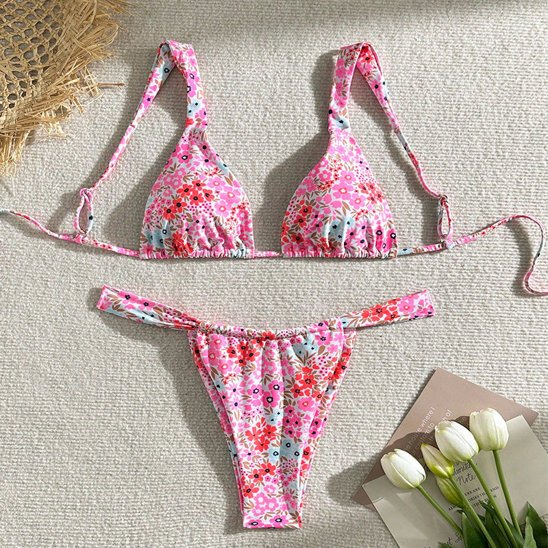 Dame triangel-bikini med blomstermønster og justerbare stropper Skovae 1779790786