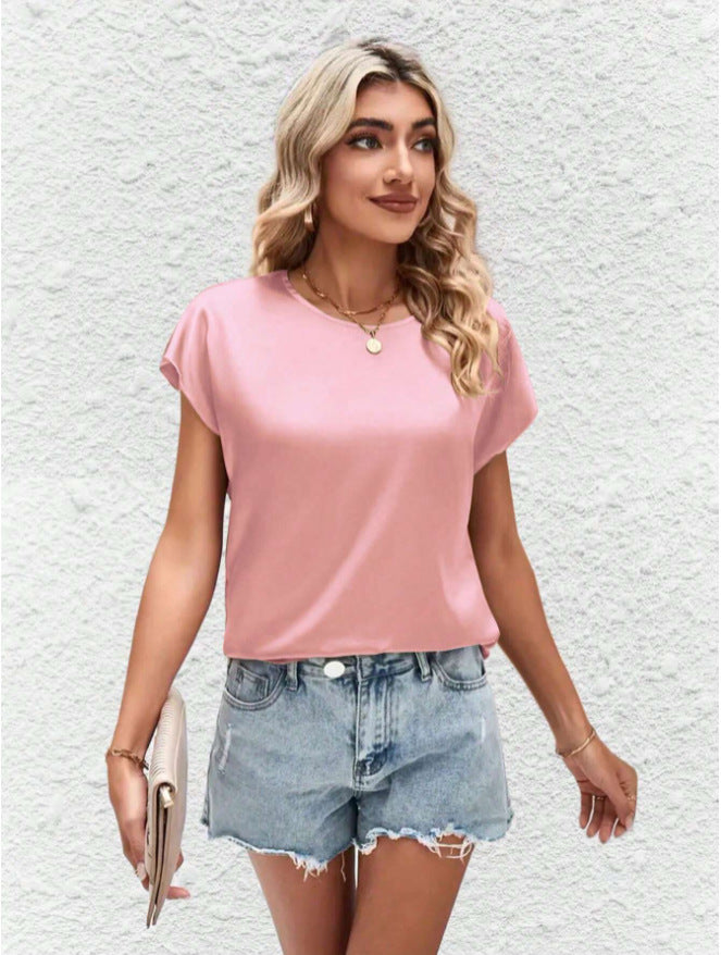 Dame Elegant satin top med afslappet snit og korte ærmer Skovae