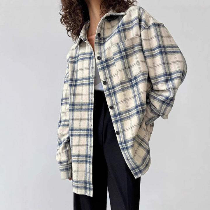 Dame Tjekket Overshirt-Jakke i blødt materiale med afslappet snit Stilla