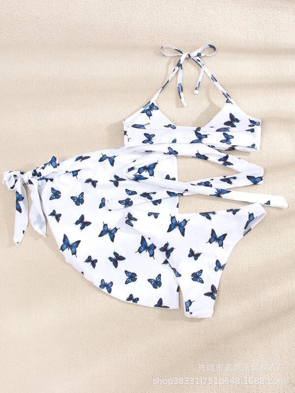 Damer Bikinisæt med asymmetrisk cover-up og legende sommerfugl design Stilla