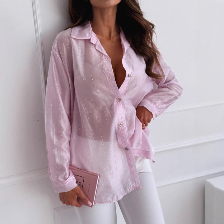 Dame gennemsigtig knap-bluse Stilla