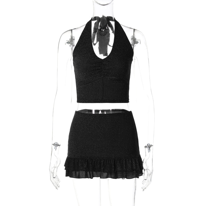 Dame sæt bestående af crop-top og miniskørt med draperinger Stilla