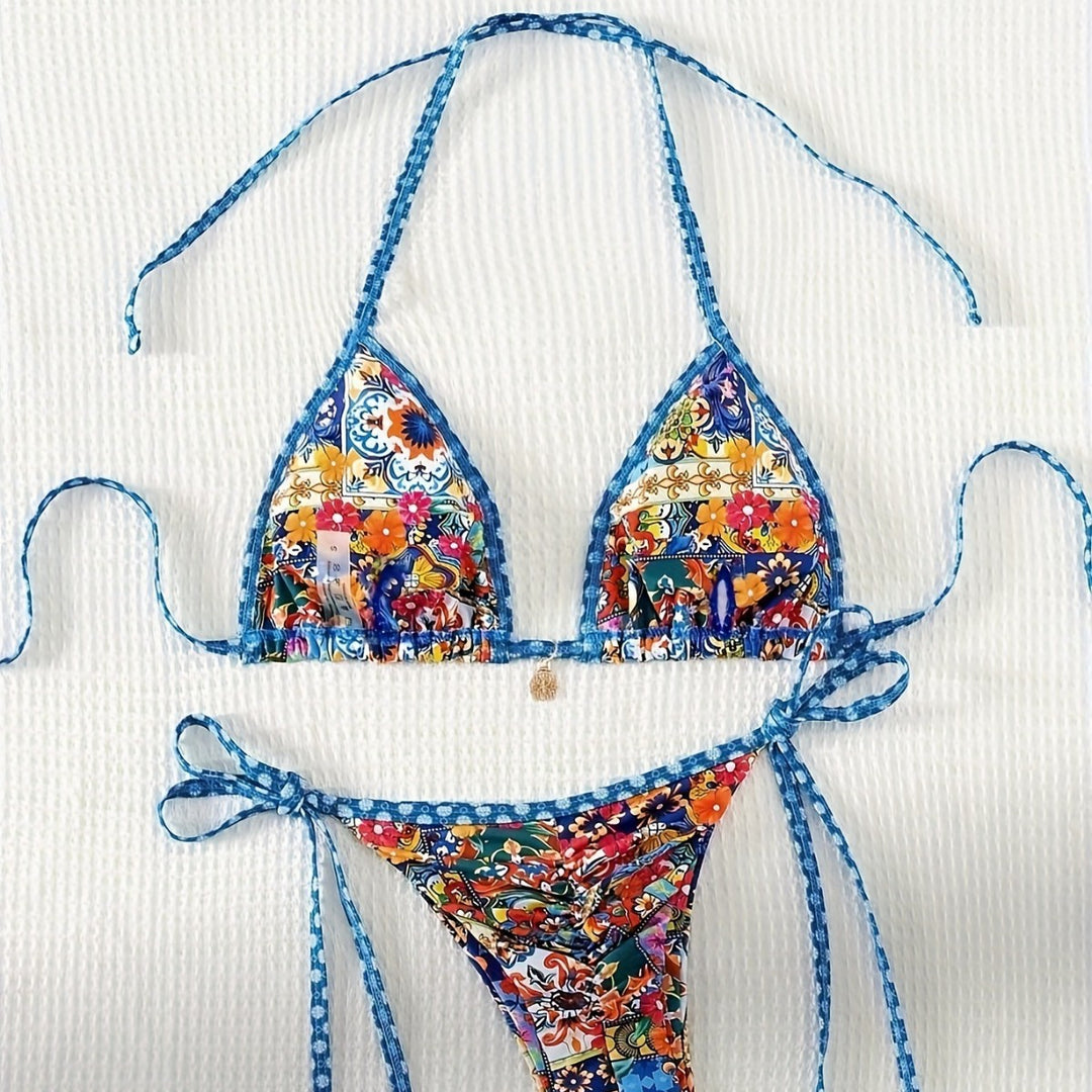 Dame To-delt Bikini-sæt med raffinerede blomsterdesigns og justerbare stropper Stilla