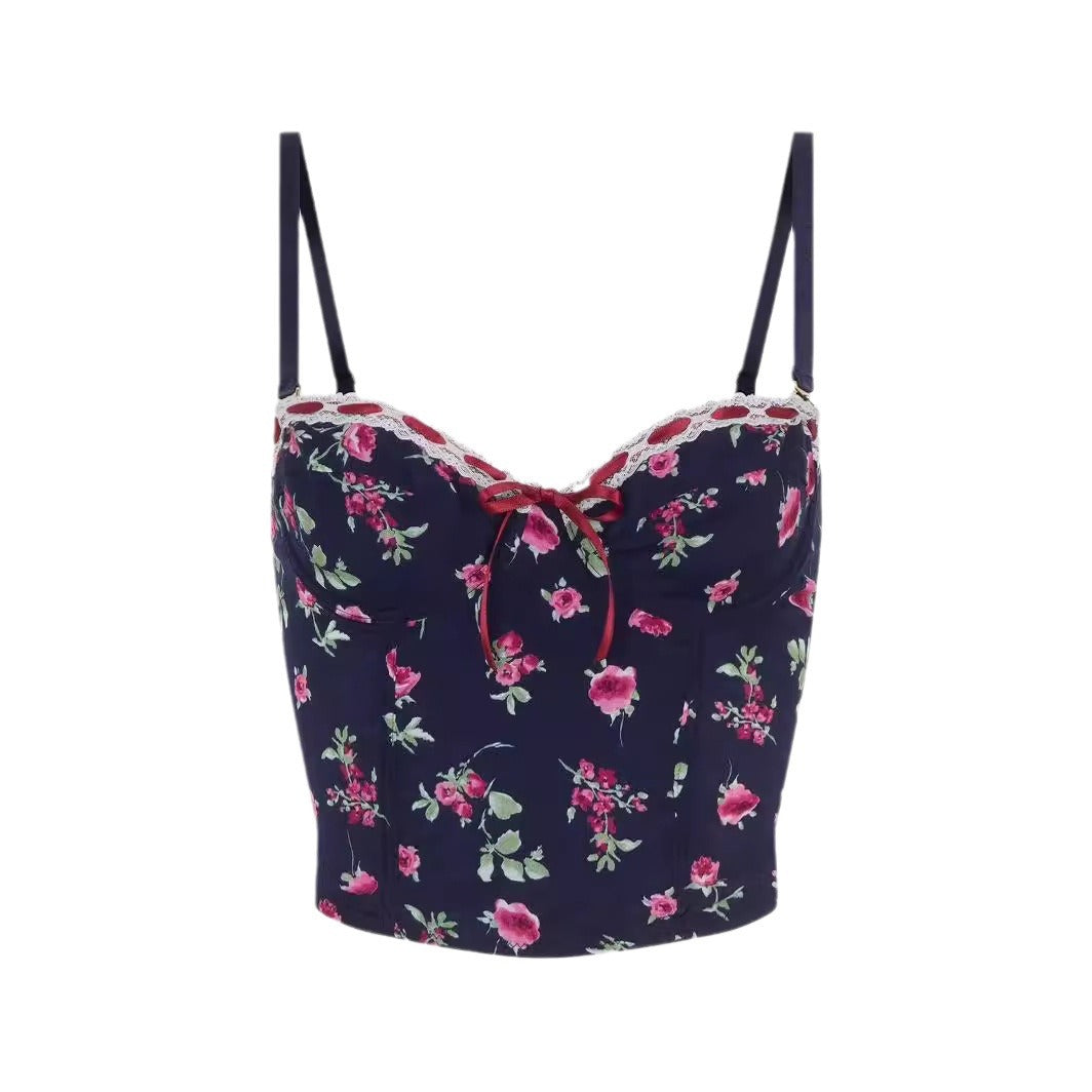 Dame Bandeau-top med blomsterdetaljer og romantiske kløvekants-accents Stilla