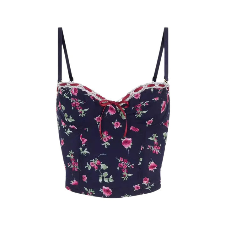 Dame Bandeau-top med blomsterdetaljer og romantiske kløvekants-accents Stilla
