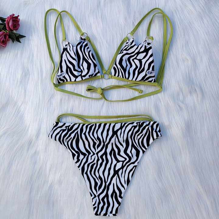 Dame Minimalistisk Triangel-Bikini-Sæt med Zebramønster Skovae