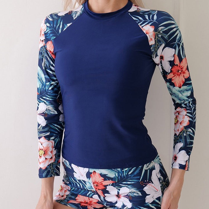 Dame Langærmet Badetop med blomsterdesign og sportslig snit Stilla