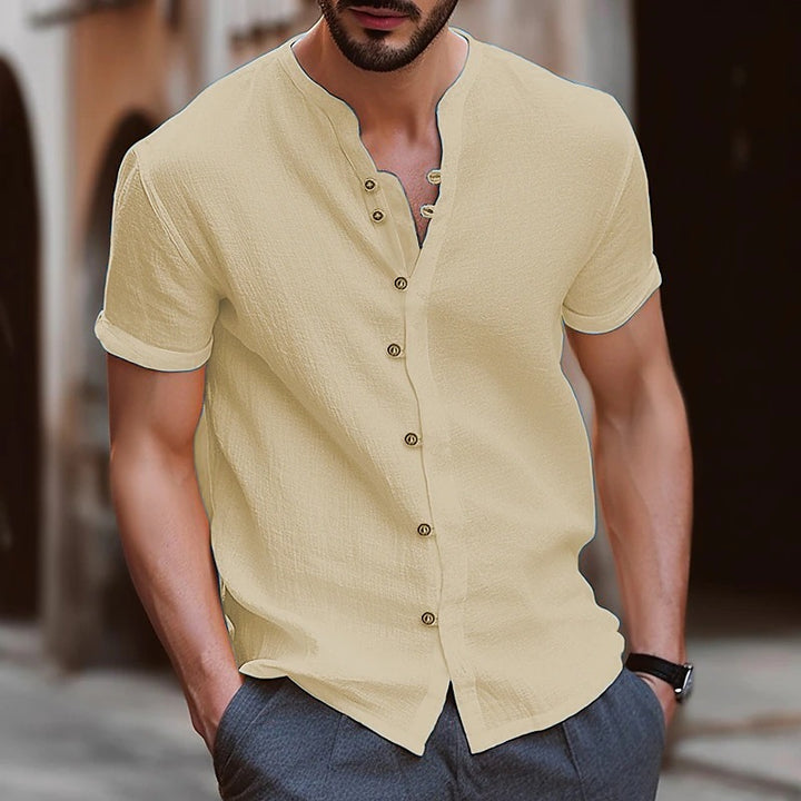 Herrer Kortærmet Struktur Skjorte med Knapper Stilla