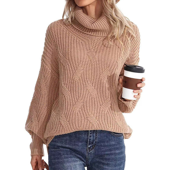 Kvinders strikkede sweater med høj krave og struktureret stingudseende Stilla