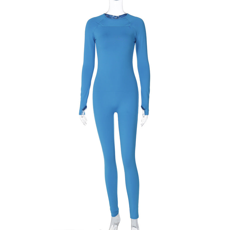 Dame Sporty Langærmet One-Piece med tætsiddende snit og højt krave Stilla