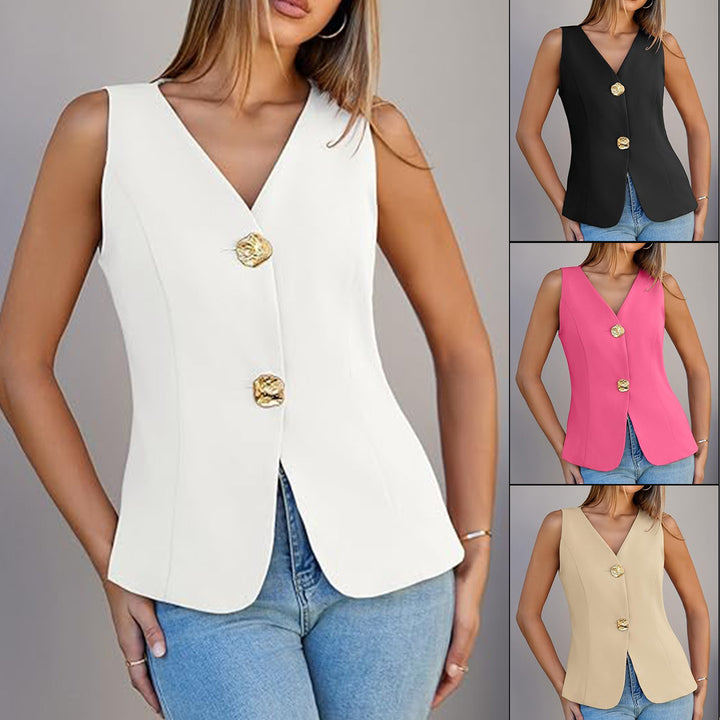 Damer Elegant vest med V-hals og gyldne knapper Stilla