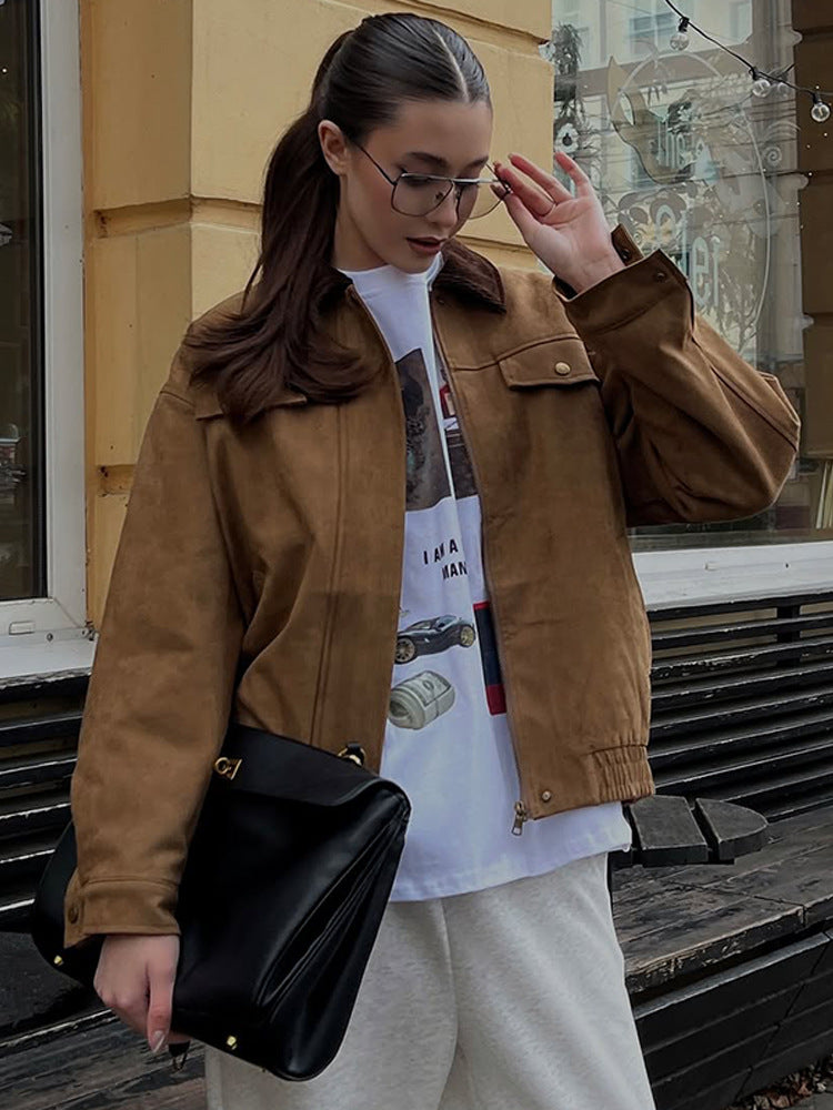 Dame Trendy Suede Jakke med frynsede Detaljer Stilla