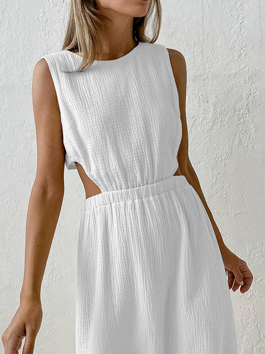 Dame midi-kjole med elegant cut-out og taljebælte Stilla