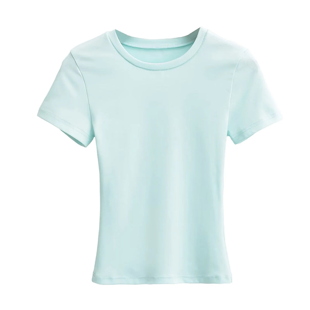 Damer figursyet Basic-T-shirt lavet af åndbart bomuldsblanding med rund halsudskæring Stilla