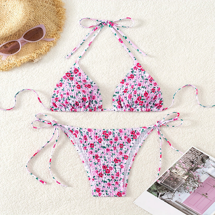Dame Triangel-Bikini med blomstret flap mønster Skovae