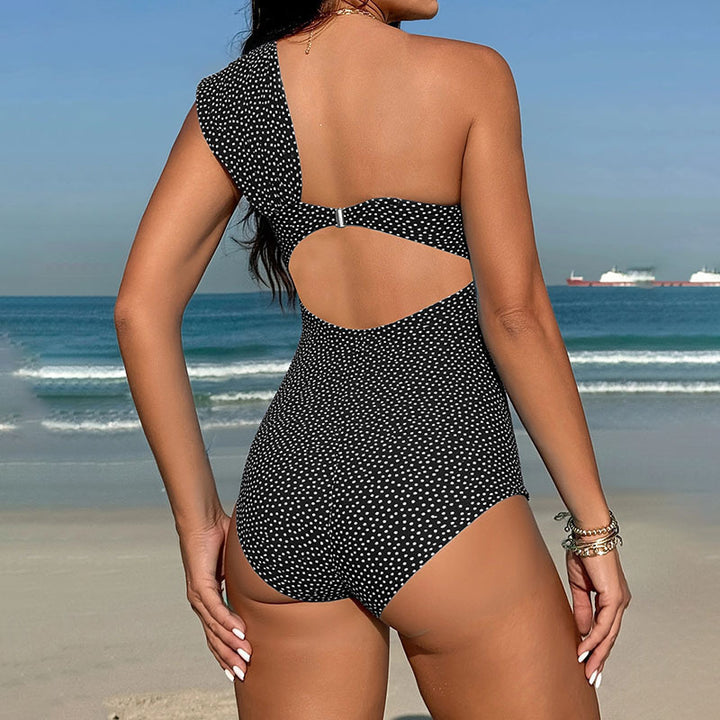 Dame one-piece badedragt med asymmetrisk design og moderne rynkning Skovae