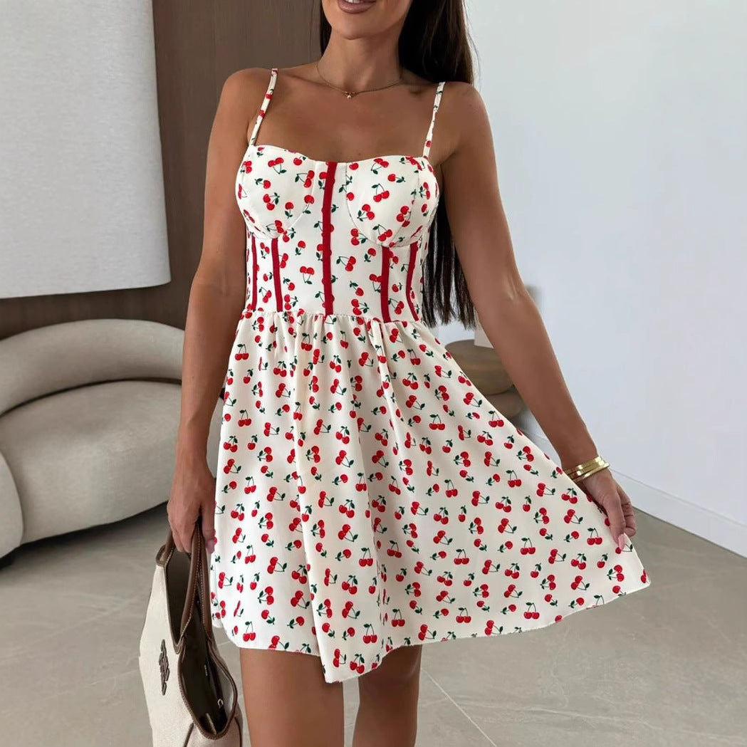 Dame Floral Print A-Linie Mini Kjole Stilla