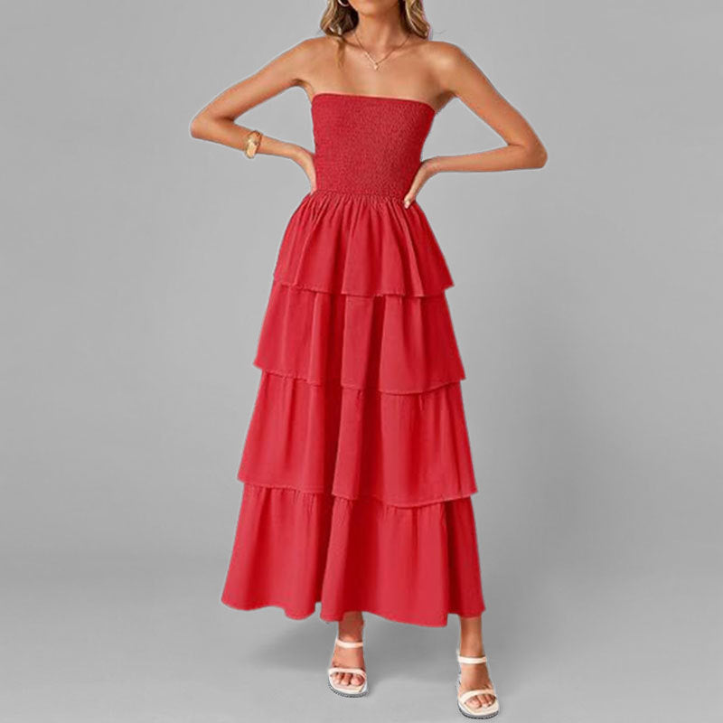 Kvinders maxi kjole med off-the-shoulder design og voluminøs tiered nederdel Stilla