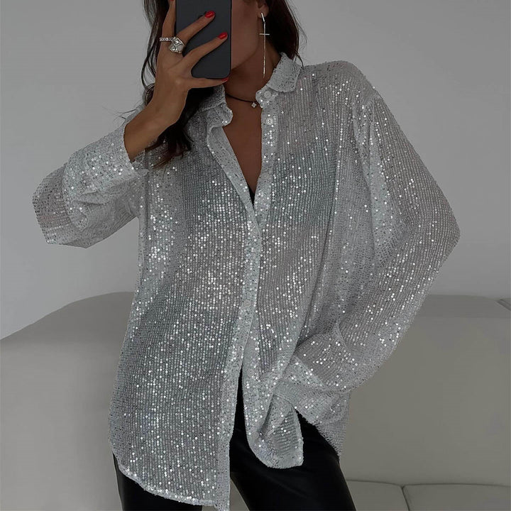 Damer Glitrende Bluse med Skinnende Tekstur og Casual Snit Skovae