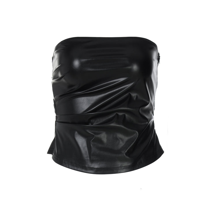 Dame Luksuriøs Bustier Top i Kunstlæder med Rynket Design Stilla
