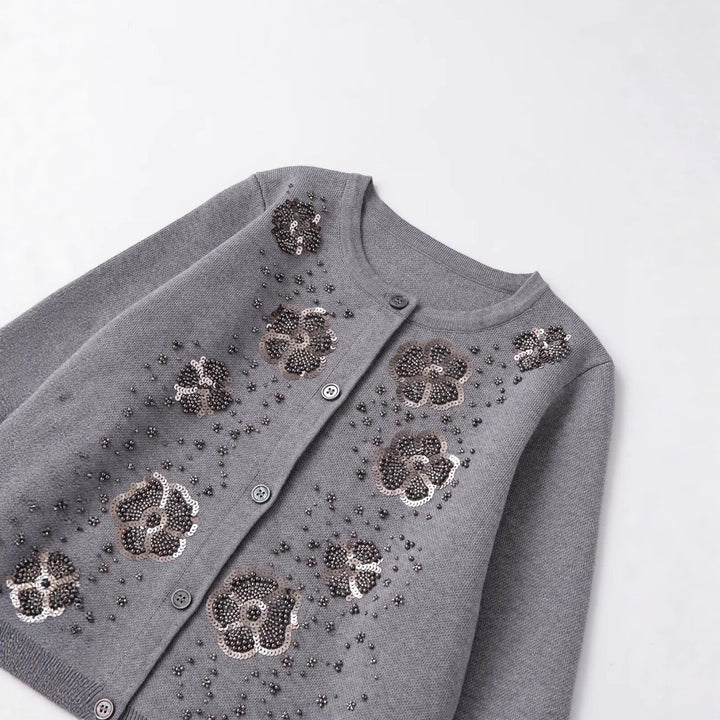 Kvindernes cardigan med glitrende blomsterdetaljer Stilla