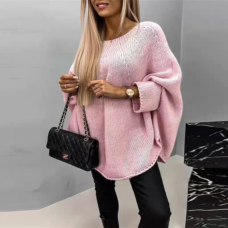 Dame afslappet sweater med brede ærmer og struktureret strikket overflade Stilla