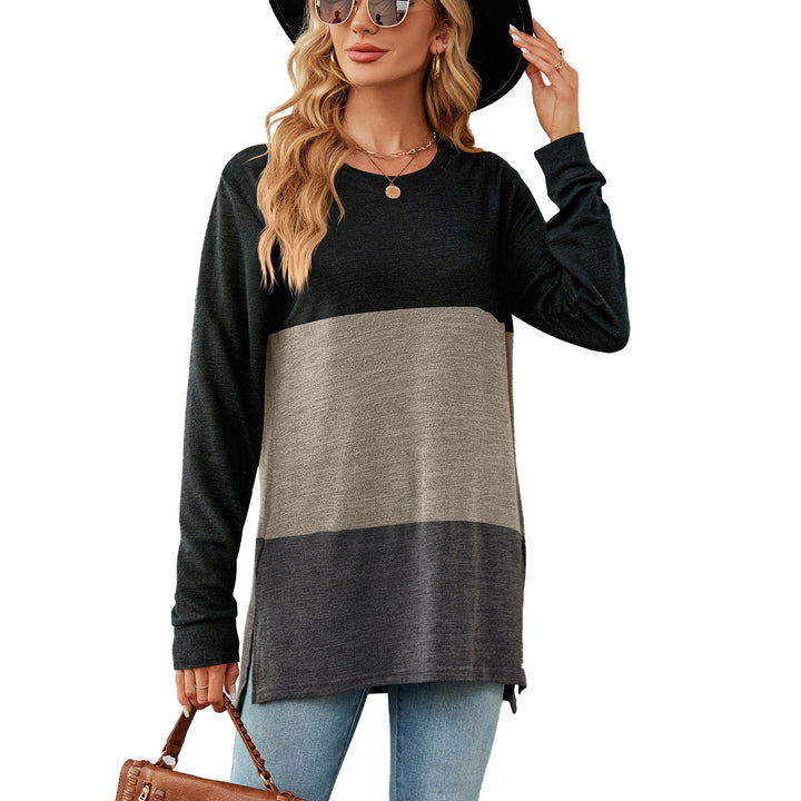 Dame Lang Sweater med moderne farveblokdesign og side slidser Stilla