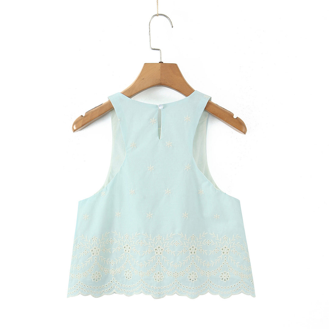 Dame spids top med florale broderier og udvidet kant Stilla