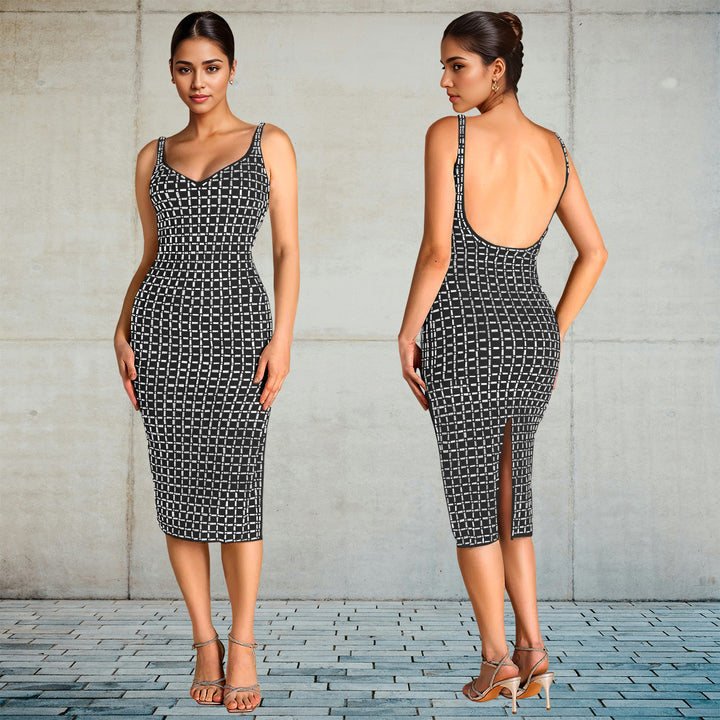 Dame Elegante Figurformet Midi-Kjole med transparent netdesign og glitrende accenter Stilla