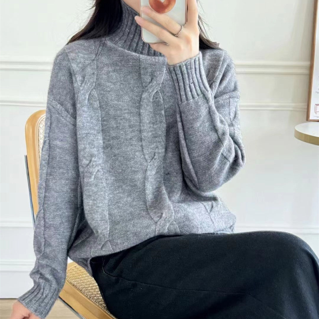Kvinders strikkede sweater med høj krave og snor mønster Stilla