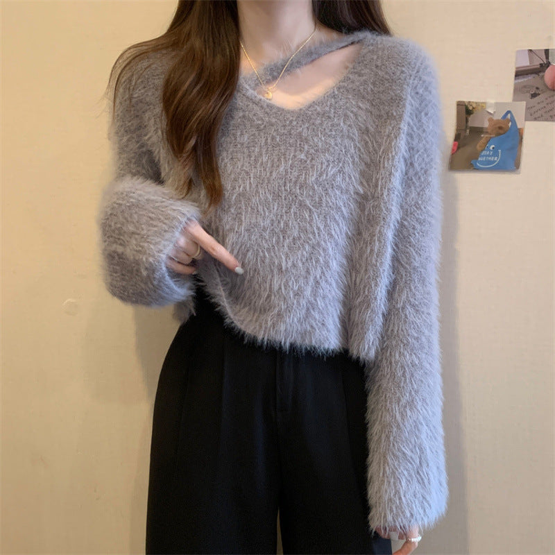 Kvinders fluffy sweater med afslappet skær og dyb V-hals Stilla