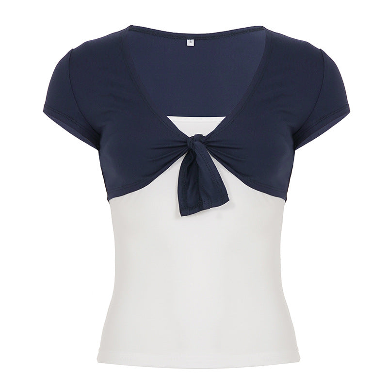 Dame afslappet crop-top med legende knudedesign og spaghetti-stropper Skovae