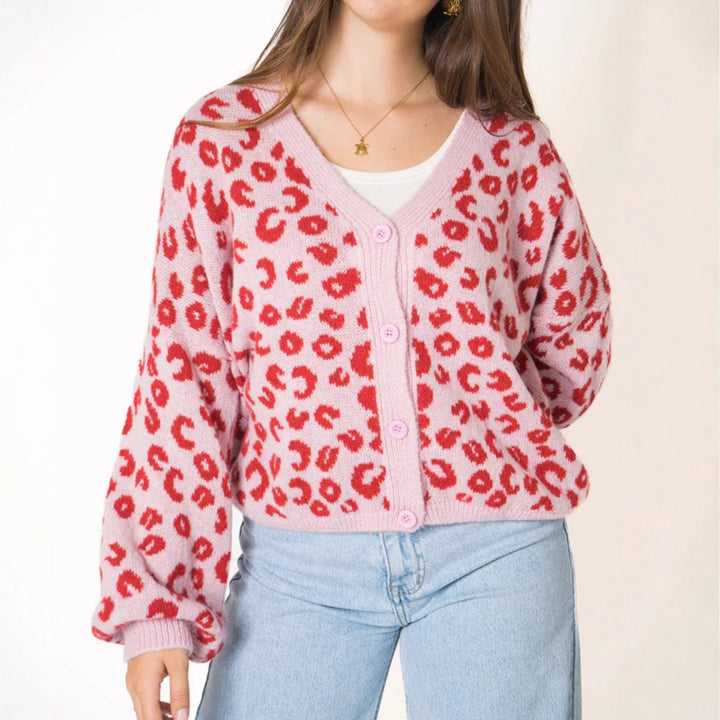 Dame cardigan med leopardmønster og åben struktur design Stilla