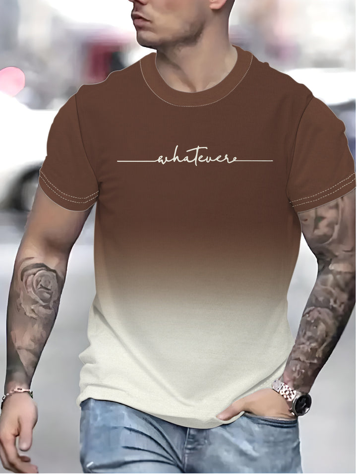 Herrer T-shirt med kreativ inskrift og moderne farvegradient Stilla