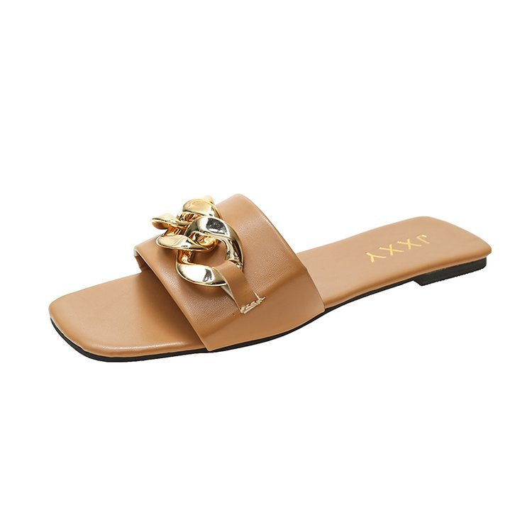 Dame Slide-sandaler med dekorativ kæde-design og komfortabelt fodbede Stilla