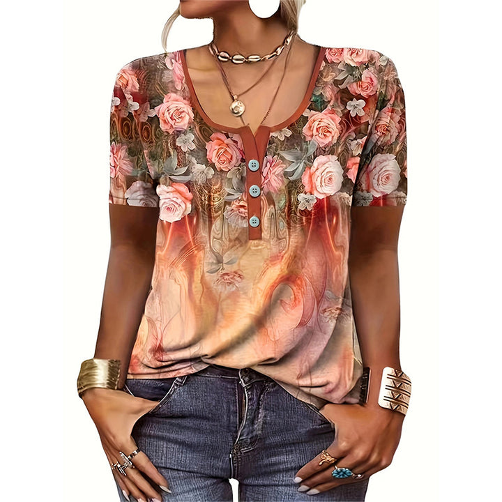 Dame bluse skjorte med blomsterdesign og knapdetaljer Stilla