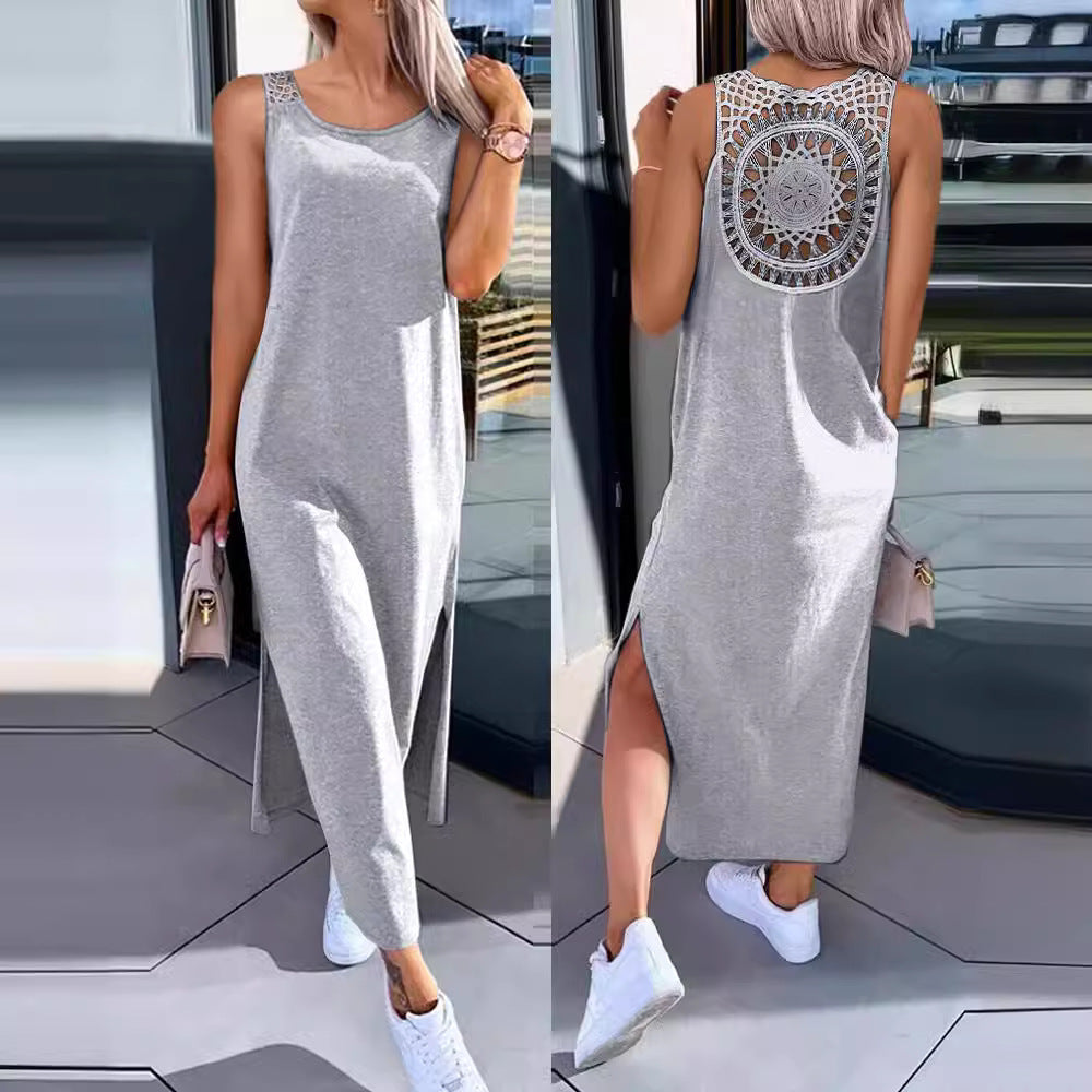 Dame Elegant Maxi-Kjole med Rygdetaljering Stilla