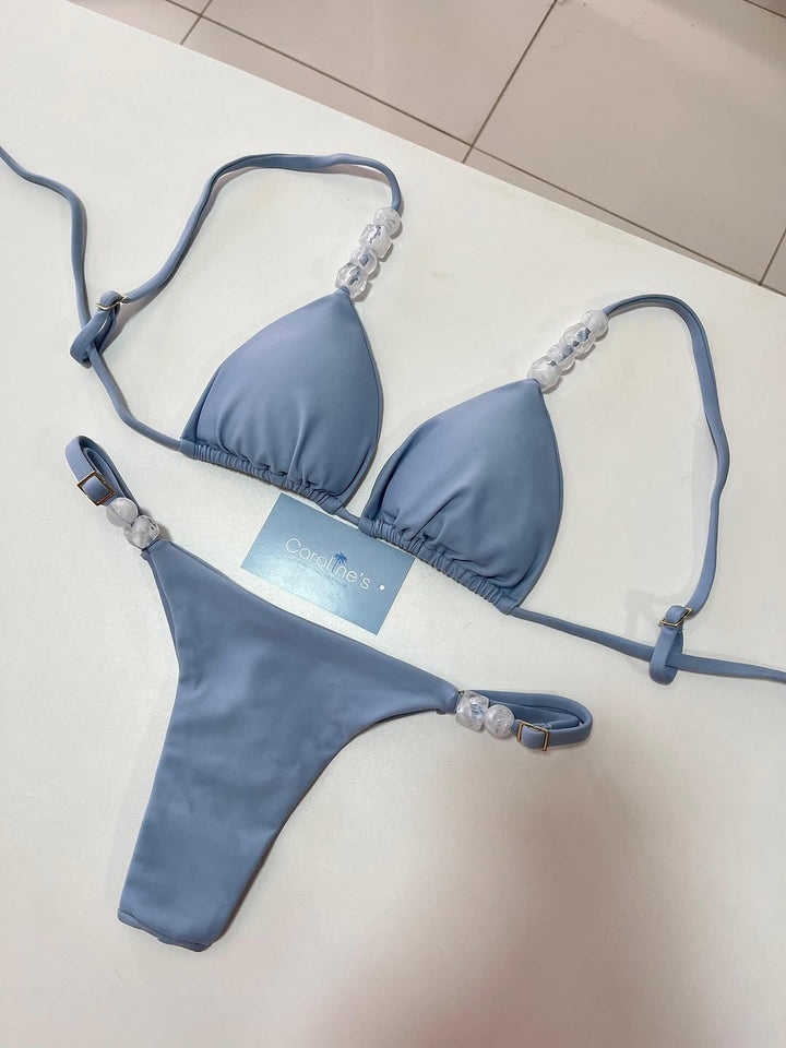 Dame triangel-bikini med elastiske bånd og dekorative detaljer Skovae