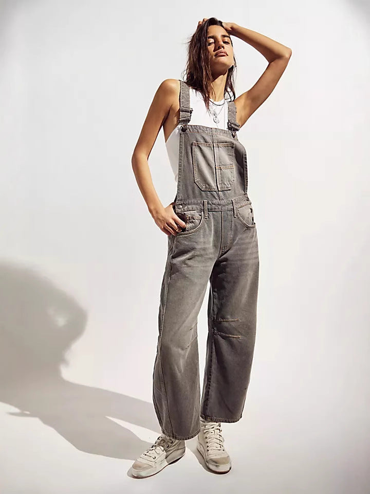 Dame Dungaree i Løs Oversized Stil med Praktiske Lommer og Mode Accenter Skovae