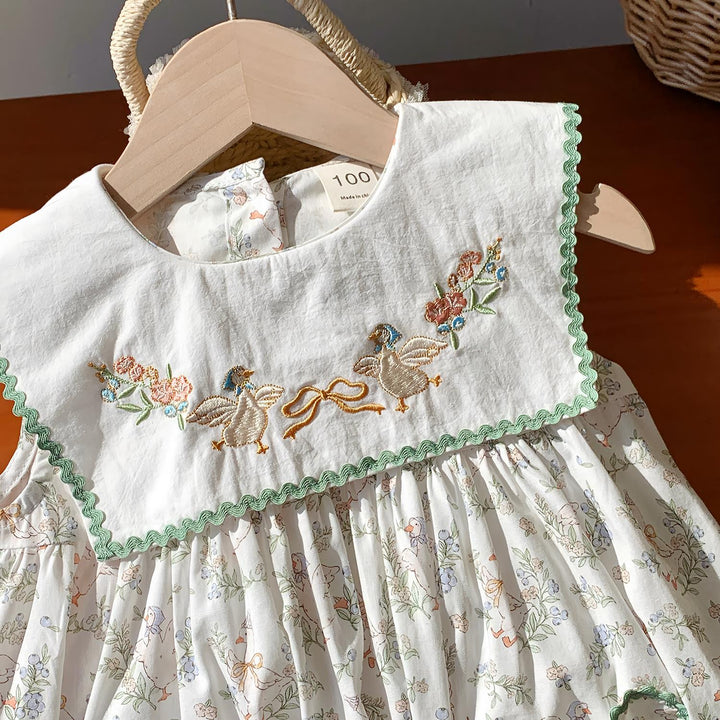 Pige Floral Broderet Sommerkjole Stilla