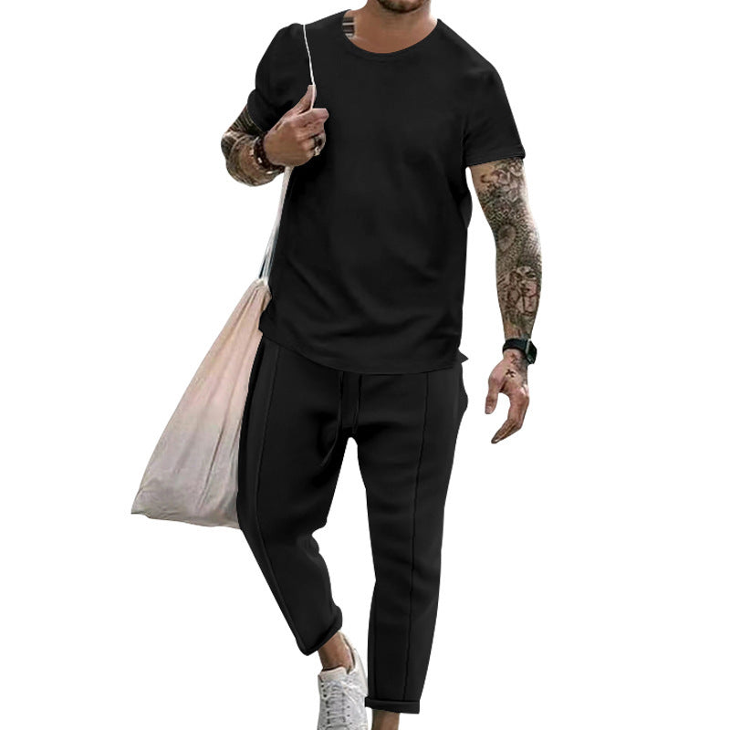 Herrer fritids T-shirt og sweatpants sæt med moderne snit Stilla