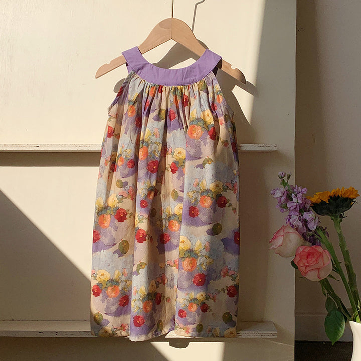 Pige Floral Print Solkjole med Volangudskæring Stilla